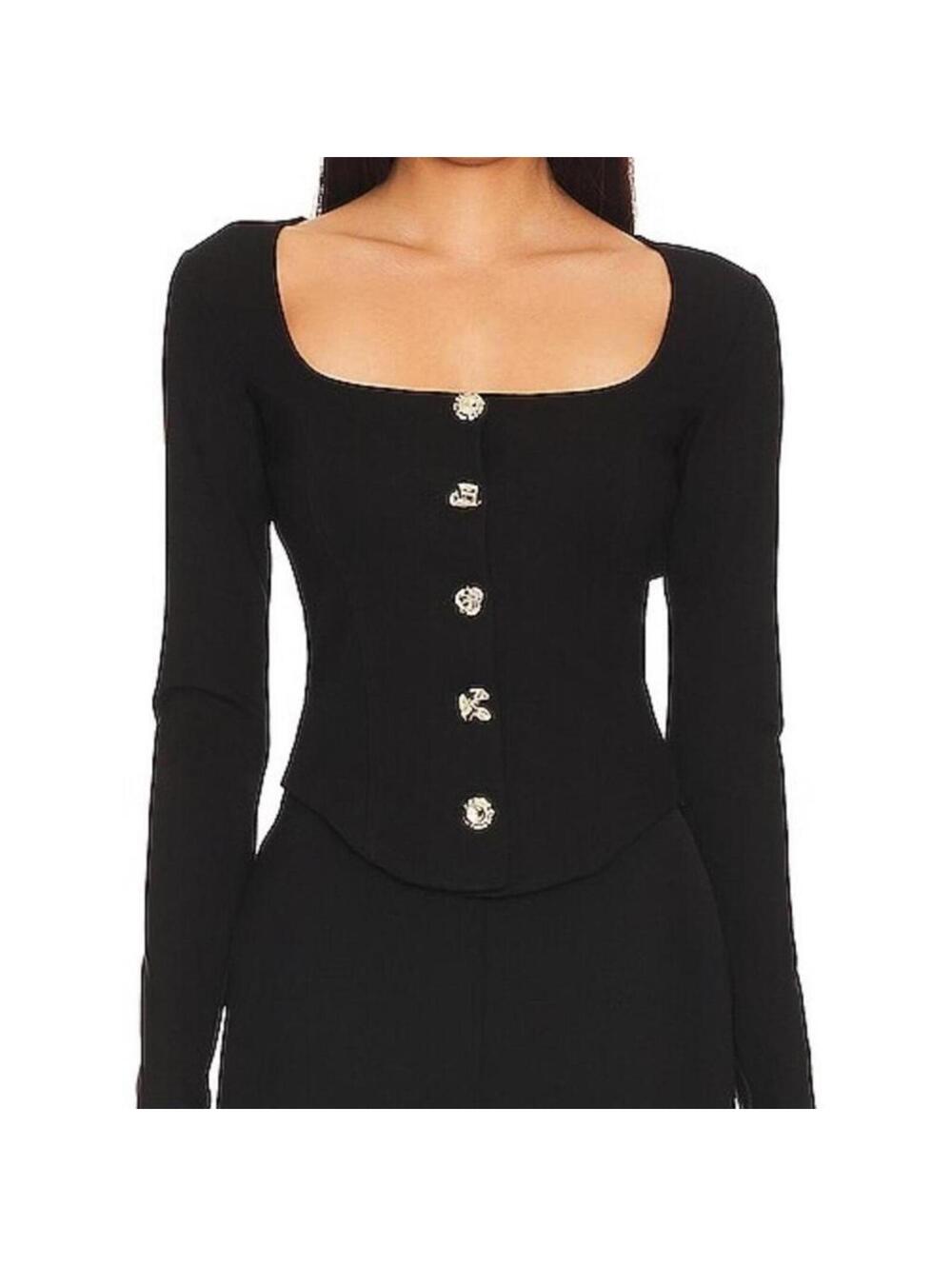 Good American - Button Corset Top in Black. - Picture 2 of 5